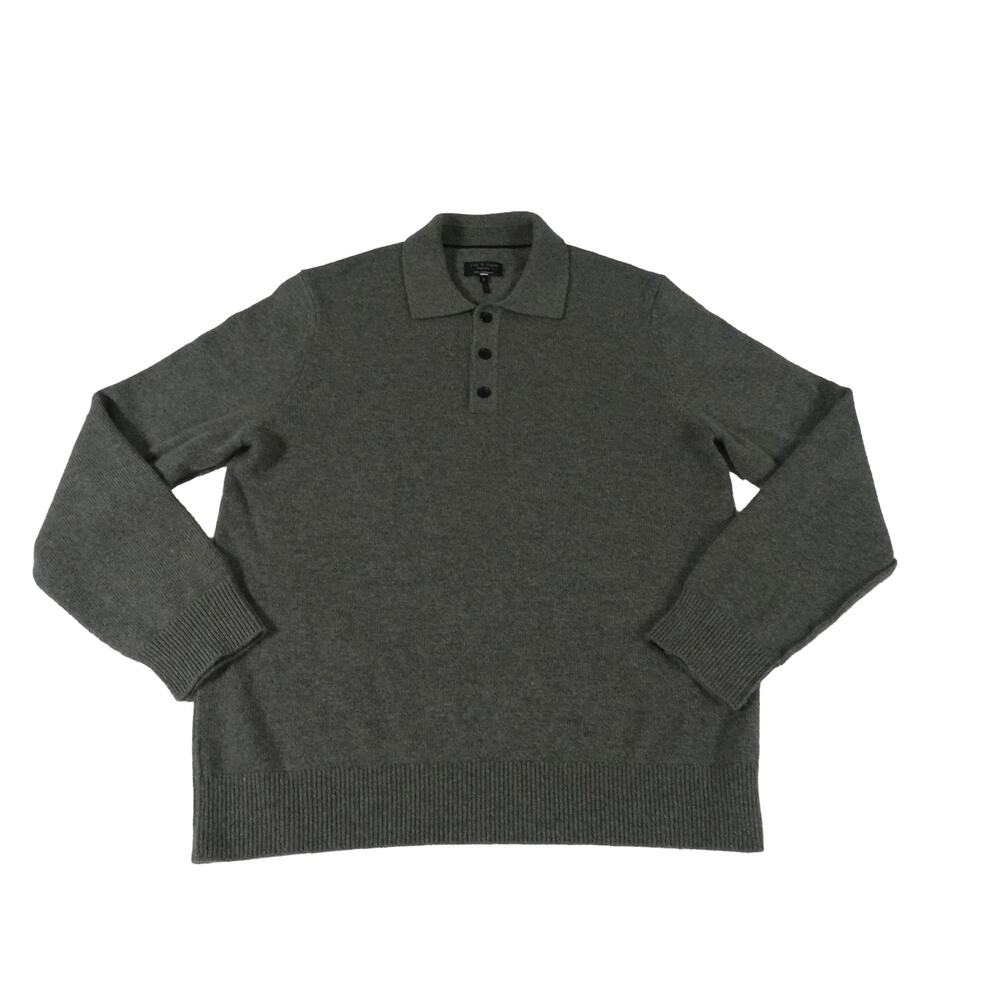 Rag & Bone Cashmere Polo Knit Sweater Long Sleeve Shirt Gray Men's Large